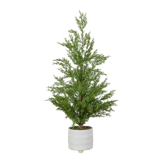 Nearly Natural 24" Artificial Norfolk Pine Christmas Tree in White Ceramic Planter
